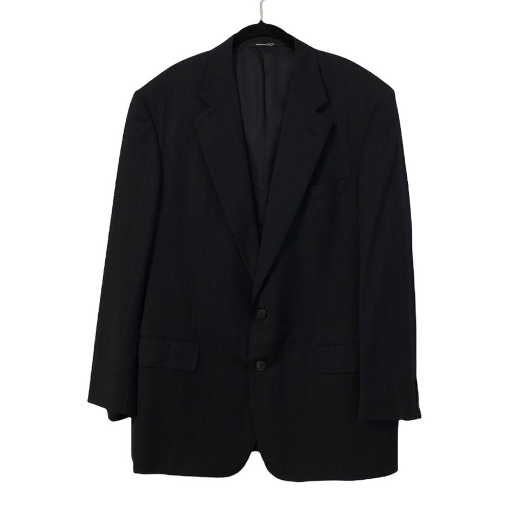 D'Avenza Roma Black with Blue Stripe Wool Blazer